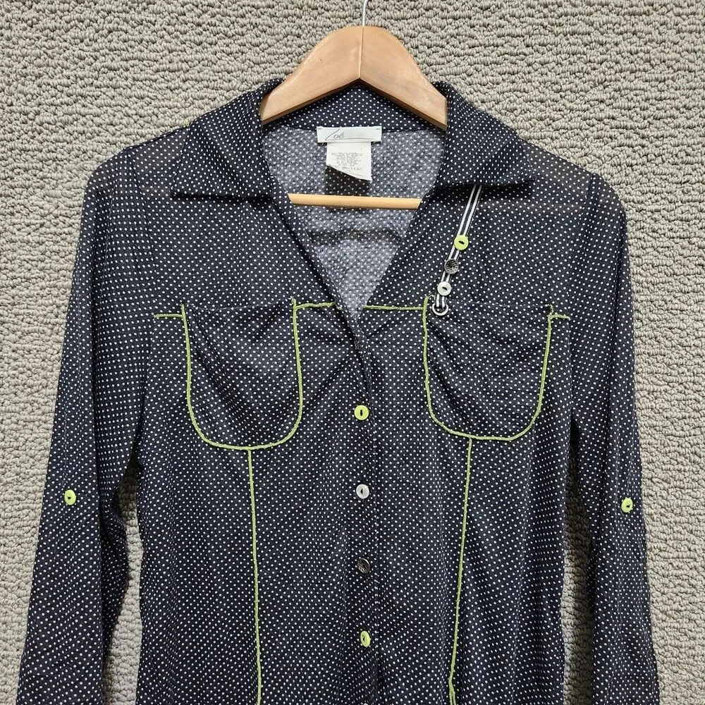 ZOÉ Women’s Black Polka Dot Button Front Tunic Top Size P/S - Picture 2 of 7